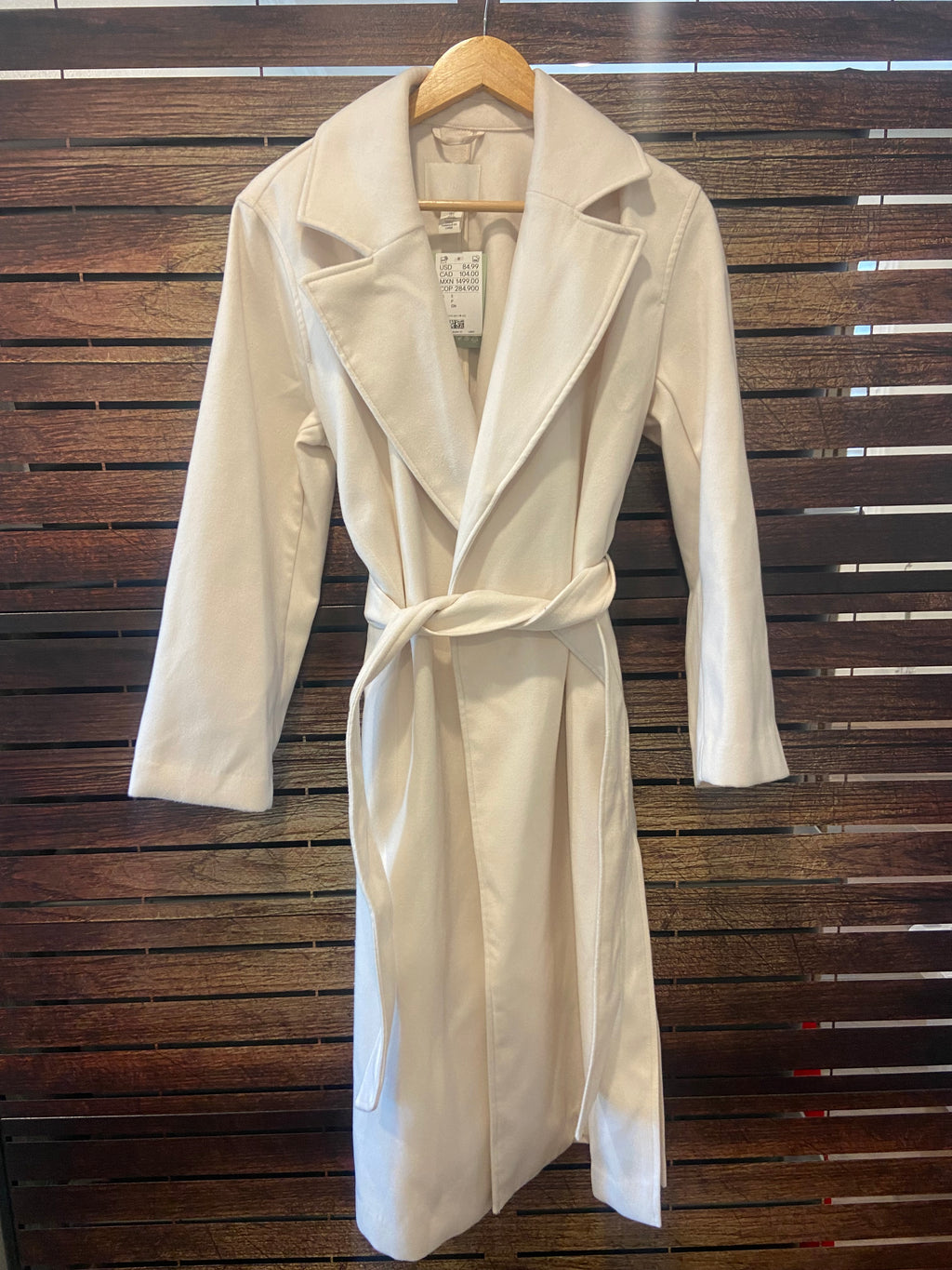 H&M Ivory Pea Coat, New, Small